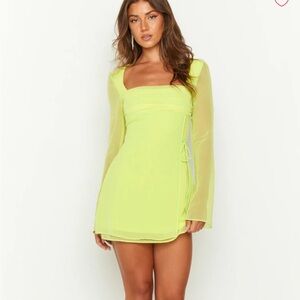 Beginning Boutique Lime Green Bodycon Dress with Bishop Sleeves